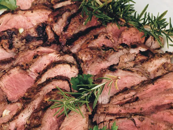 Spit Roasted Irish Spring Lamb Seasoned With Rosemary Served With Mint and a Mustard & Dill Sauce