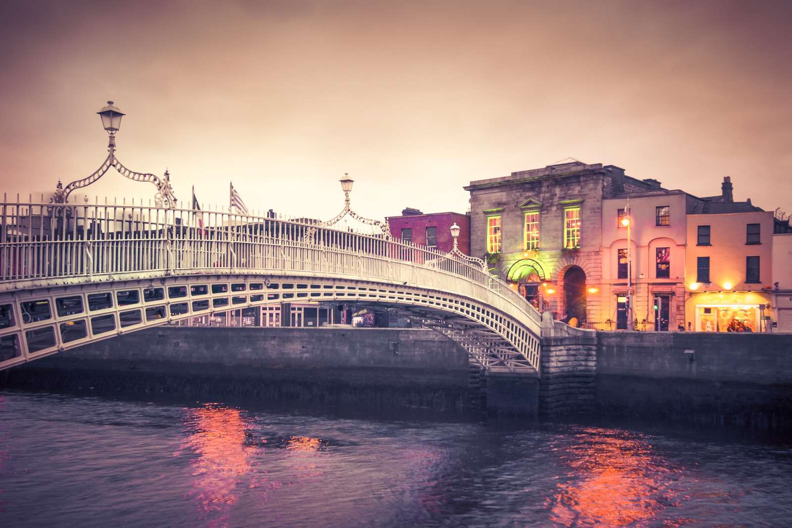 penny Bridge and waterfront in Dublin